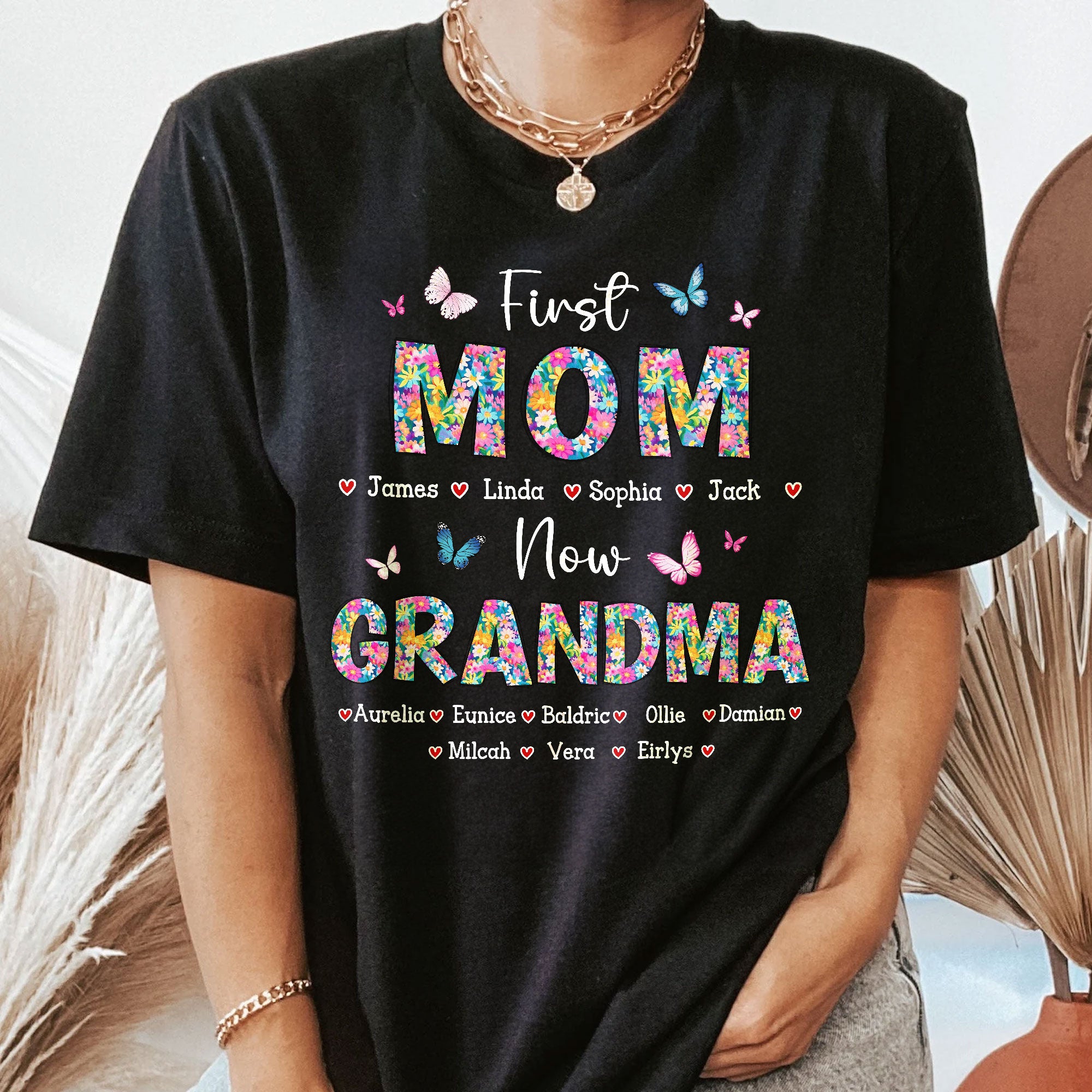 First Mom Now Grandma Floral - PersonalizedOne Size Shirt Gift For Mom - Gift For Mom - Gift For Grandma - Image 2