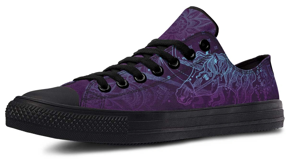 Unicorn Tattoo Black Low Top Sneakers - Edgy Graphic Footwear