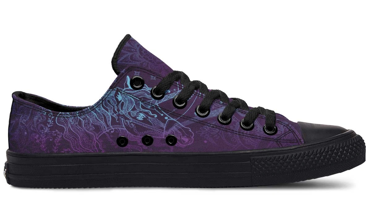 Unicorn Tattoo Black Low Top Sneakers - Edgy Graphic Footwear - Image 2