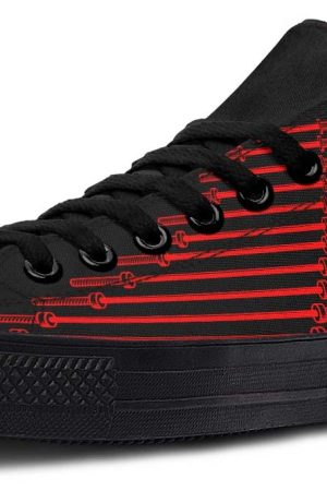 Barbell Pattern Black Low-Top Sneakers - Fitness & Weightlifting Print