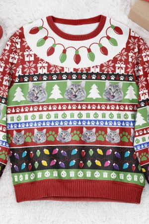 Christmas & Your Cat - Personalized Photo Ugly Sweater