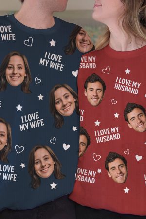 Custom Photo Funny Face I Love My Lover - Personalized Matching Photo Sweater