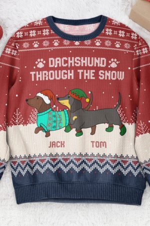 Dachshund Through The Snow - Personalized Ugly Sweater