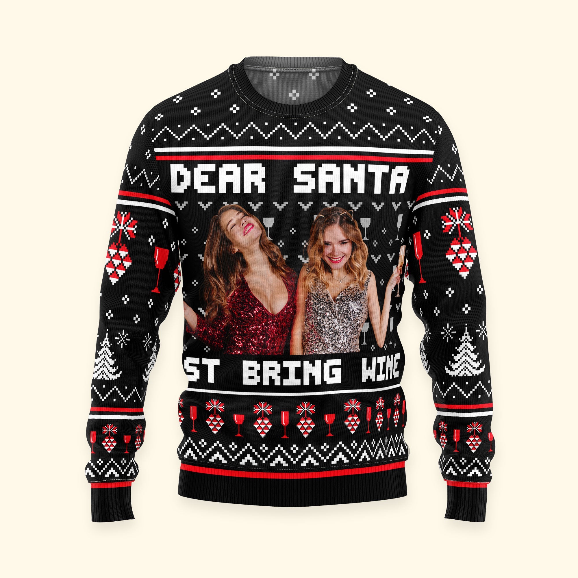 Dear Santa Just Bring Wine Sisters - Personalized Photo Ugly Sweater - Image 4