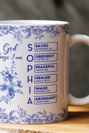 God Says I Am Name Letter In Bible Birth Flower Toile De Jouy Style - Personalized Mug