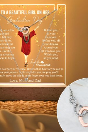 Graduation Gifts For Her - Personalized LED Light Acrylic Plaque With Infinity Necklace