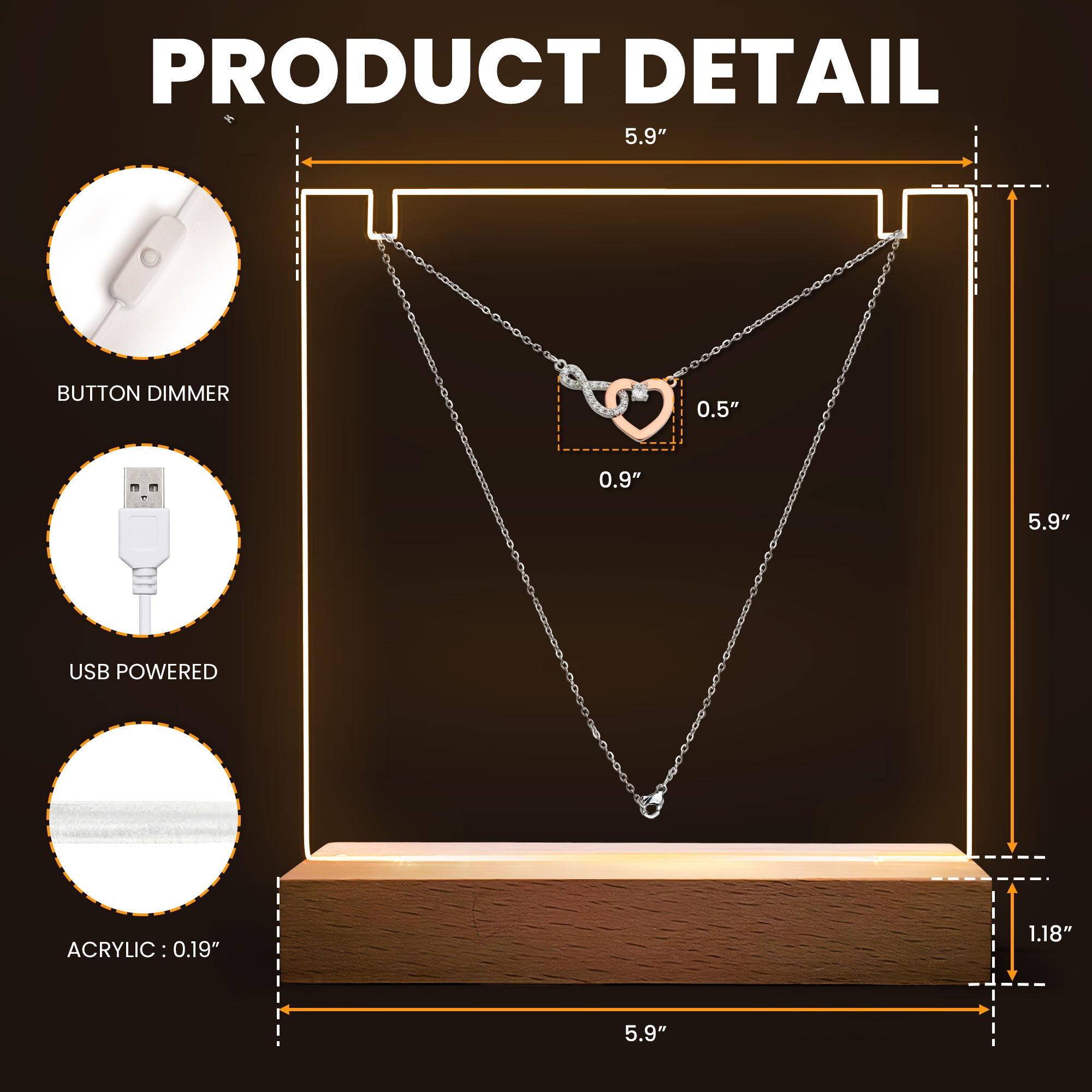 Graduation Gifts For Her - Personalized LED Light Acrylic Plaque With Infinity Necklace - Image 5