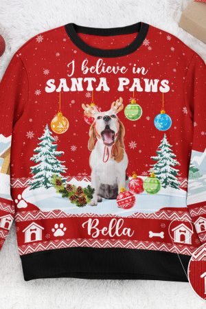 I Believe In Santa Paws - Personalized Photo Ugly Christmas Sweater