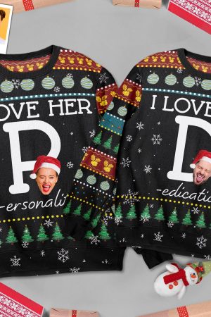 I Love Her P I Love His D - Personalized Ugly Sweater