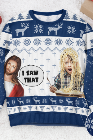 I Saw That Jesus Funny Meme - Personalized Photo Ugly Sweater