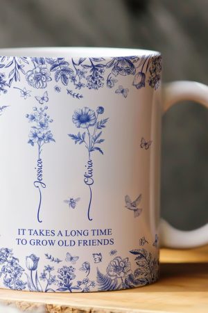If Besties Were Flowers I'd Pick You - Toile De Jouy Birth Flowers - Personalized Mug