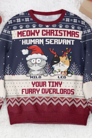 Meowy Christmas Human Servant  - Personalized Ugly Sweater