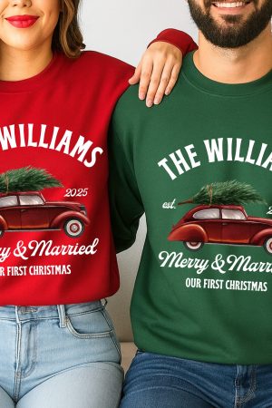 Merry & Married Our First Christmas Couple Matching Sweatshirts - Personalized Sweatshirt