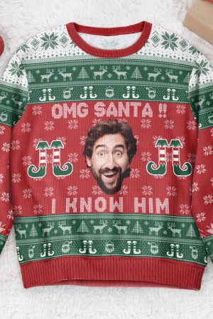 Omg Santa I Know Him - Personalized Photo Ugly Sweater