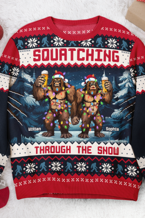Squatching Through The Snow - Personalized Ugly Sweater