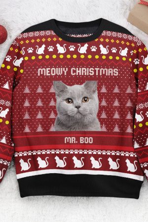 Meowy Christmas - Personalized Photo Ugly Christmas Sweater